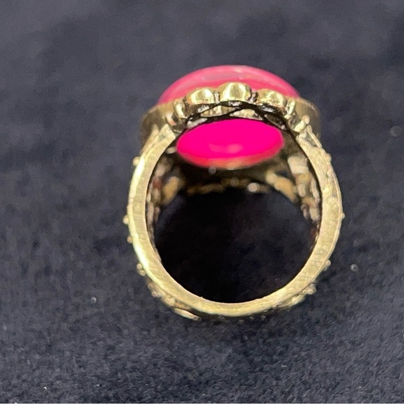 Size 7.5 Pink Brass-look Ring Womens Filigree Goth Retro Glam - Picture 4 of 11
